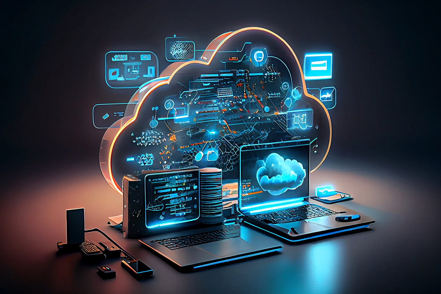 Cloud Services service illustration showing scalable cloud infrastructure and hosting solutions for optimal performance.
